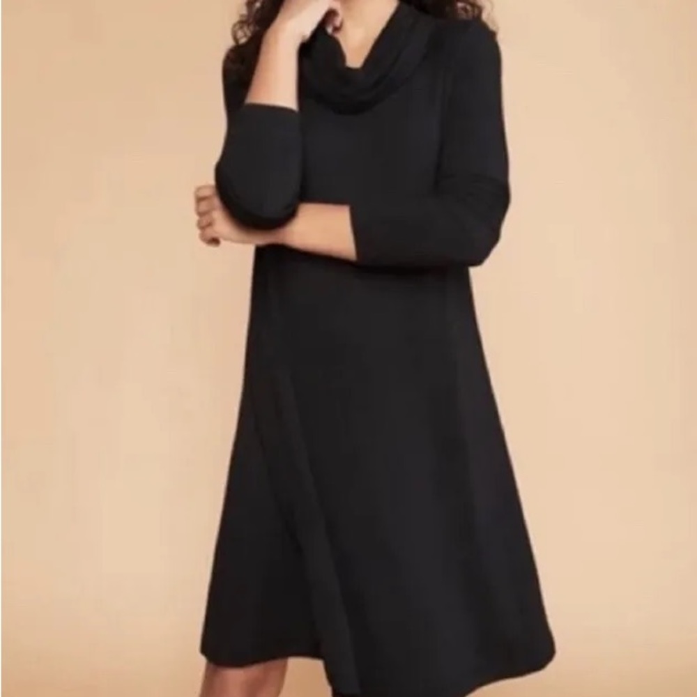Lou & Grey Black Cowl Neck Long Sleeve Swing Dress Size M